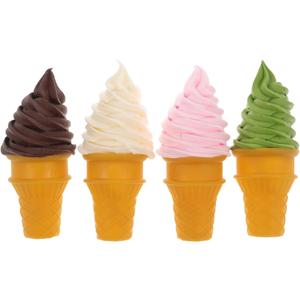 4pcs Simulated Ice Cream Cone Artificial Lifelike Fake Ice Cream Food Models Pretend Play Kitchen Food Toy for Shop Window Display Decor Party Photo Props