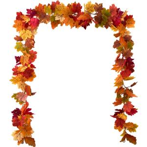 Sherika 2PCS Fall Maple Leaves Garland, 5.9Ft/Piece Artificial Fall Garland for Mantle, 9 Colors Autumn Foliage Vine Thanksgiving Decor for Home Wedding Fireplace Party Outdoor Decor