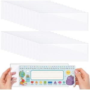26Pcs Clear Nameplate Pocket PVC Name Tag Sleeves Plastic Index Card Holder | Self Adhesive, Top Open, Organizing Bins Box Drawer, Office Supplies, Storage Bins Labels, Nameplates Covers, Scratch Proof