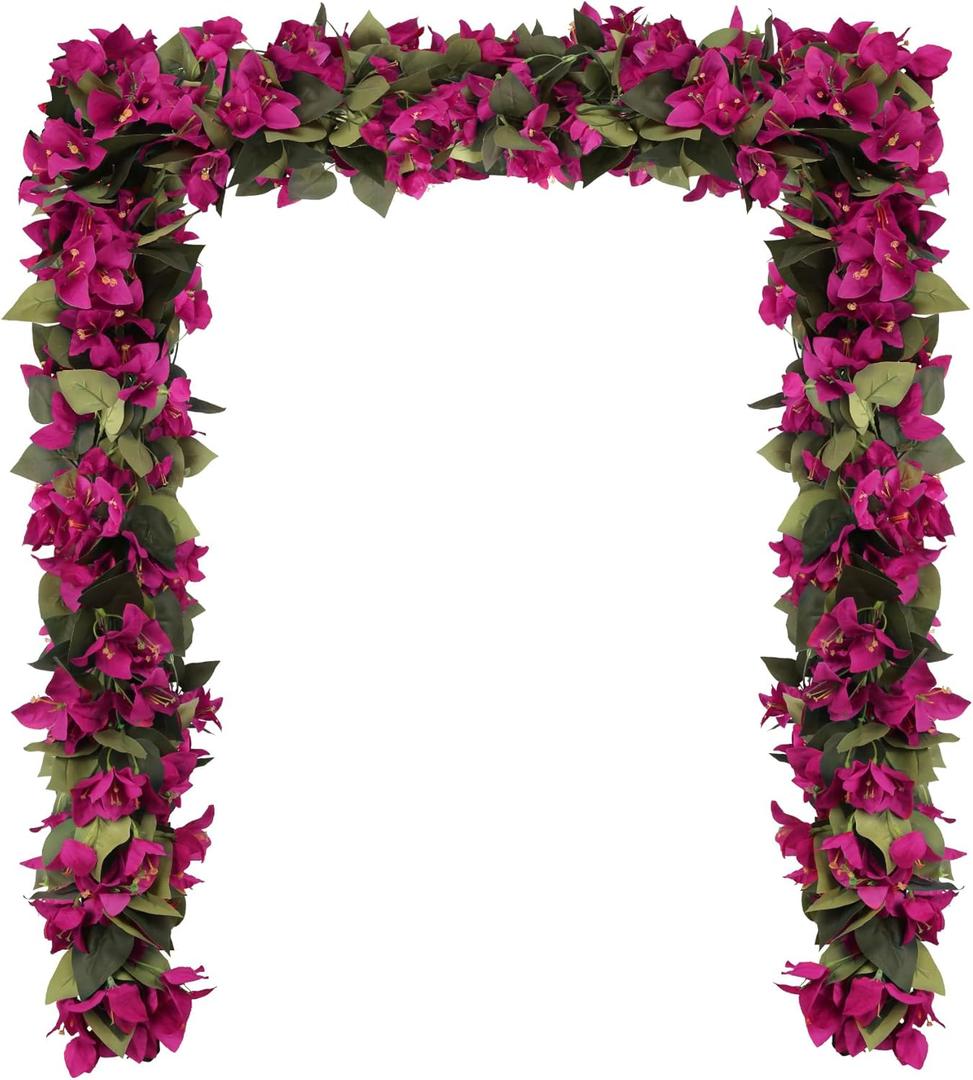 Artificial Bougainvillea Garland,4PCS 7.2ft/Piece Pink Flower Garland Faux Silk Bougainvillea Vines Artificial Decor for Wedding Arch Table Home Garden(Deep Pink)