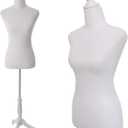 Female Dress Form Mannequin Torso Body with Adjustable Tripod Stand Dress Jewelry Display (White)