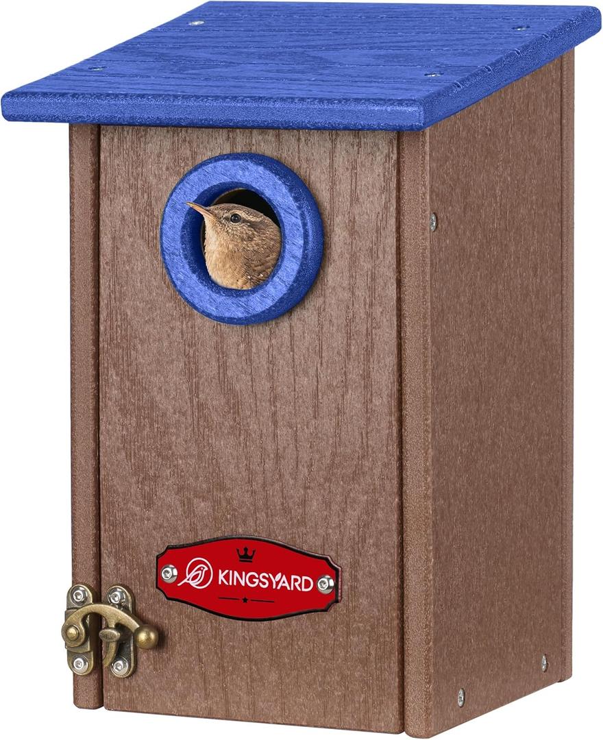 Kingsyard Recycled Plastic Bird House for Outdoors - Weatherproof Wren Bird Nesting with Predator Guard & Air Vents, Blue