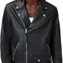 AllSaints mens Milo Leather Biker Jacket Large