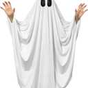 DECEED Halloween Unisex Kid Ghost Costume Scary White Boo Ghost Cloak Child Spooky Trick-or-Treating Cosplay(For 5-6 Years)