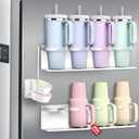 Magnetic Cup Holder for Fridge,8 Cups Water Bottle Organizer for Stanley 30 40 oz with Tumbler Lid Organizer,High Capacity Heavy Duty Kitchen Storage Rack Accessories