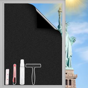 Total Blackout Window Film 100% Light Blocking, Blackout Window Film Room Darkening Privacy, Black Out for Window Static Cling Tint, Heat Control Anti UV with 4 Tools(Black-45.27Inch×78.7Inch)