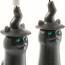 WDS WONDROUS Halloween Flameless Candles Set of 2, Black LED Battery Operated Black Candlesticks with Cat Design, Fake Tapered Candles with Remote for Halloween Decor & Table Centerpieces