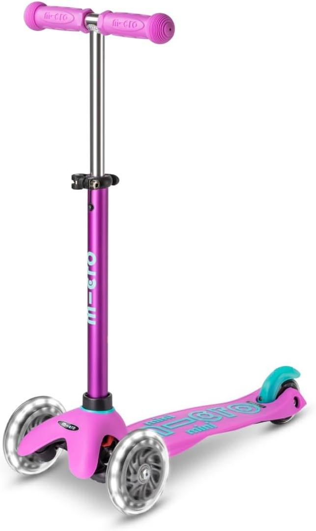Micro Kickboard | Mini LED Kids Scooter for Ages 2-5 | Children up to 110 lbs | 3 Wheel Lean-to-Steer Design | Adjustable T Bar | Smooth Ride, Motion Activated PU LED Wheels | Swiss Design (Lavender)