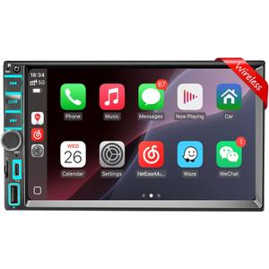 7" Wireless Apple CarPlay & Android Auto Double Din Car Stereo - 240W High-Power Sound, Touchscreen Bluetooth Receiver with USB-C/AUX/TF Ports, RDS/FM/AM Radio & MirrorLink HD Display - StyleA