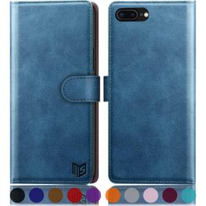 SUANPOT for iPhone 7 Plus/8 Plus 5.5"(Non iPhone 7/8 4.7") with RFID Blocking Leather Wallet case Credit Card Holder,Flip Book Phone case Cover Women Men for Apple 7 Plus/8 Plus case (Sky Blue)