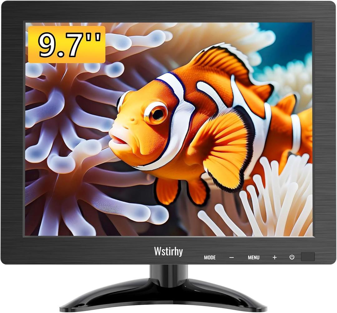 9.7 Inch Small Monitor 1024x768 Portable Monitor 4:3 Screen Display with HDMI VGA AV BNC USB Port, 60Hz, VESA, Built-in Speaker, Remote Control for PC Computer Laptop RasPi
