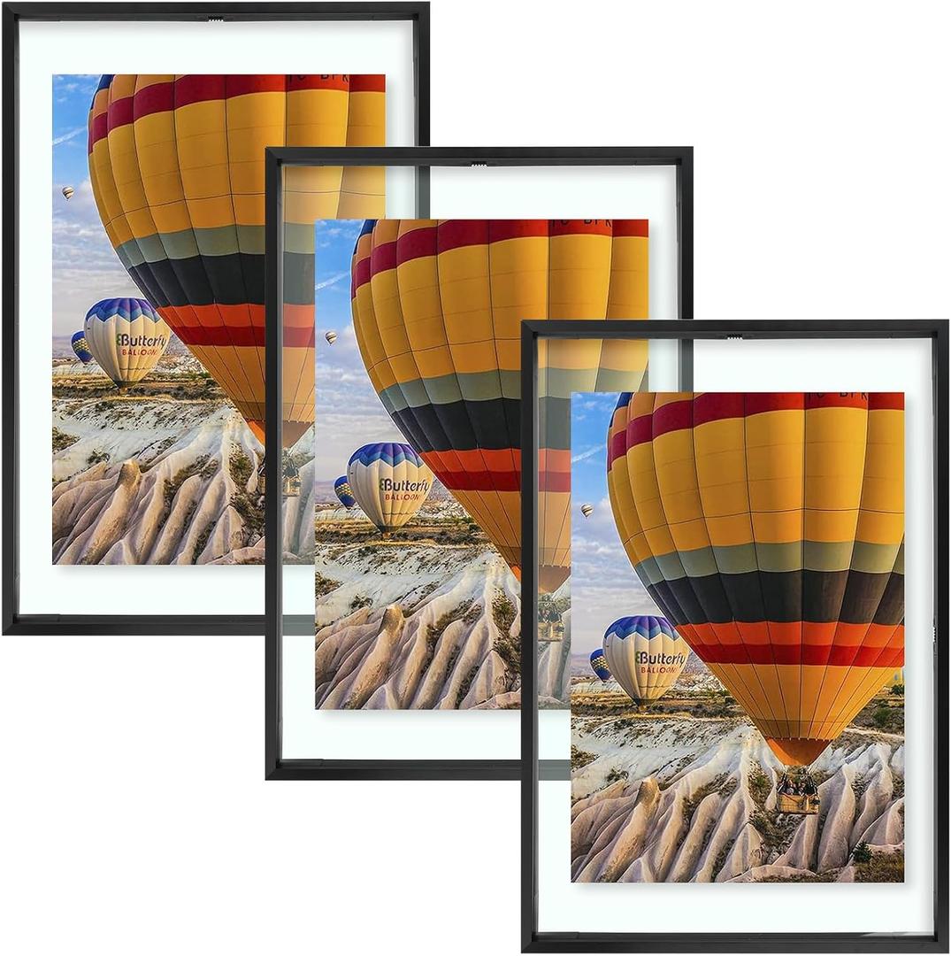 Golden State Art 12x18 Black Aluminum Floating Picture Frame, 3 Pack
