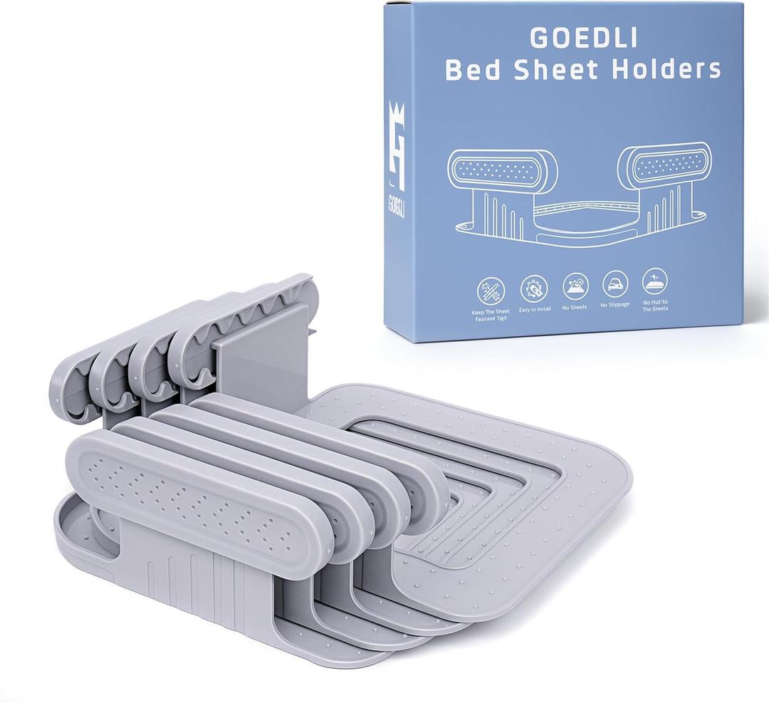 Lock Sheet Holders - No More Loose Sheets, Secure Bed Sheets, 4Pcs Fits All Kinds of Sheets and Mattress Sizes, ABS Material with High Flexibility, Easy One-Time Installation (Gray)
