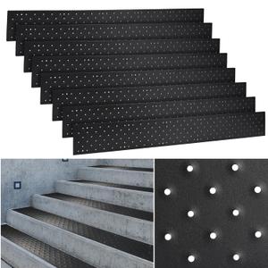 8 Pcs 30 x 3.75 Inch Non Slip Aluminum Stair Tread Metal Stair Outdoor Anti Slip Stair Treads Nosing Powder Coated Black Stair Treads with Carbon Steel Screws for Wood Ramp Deck Steps