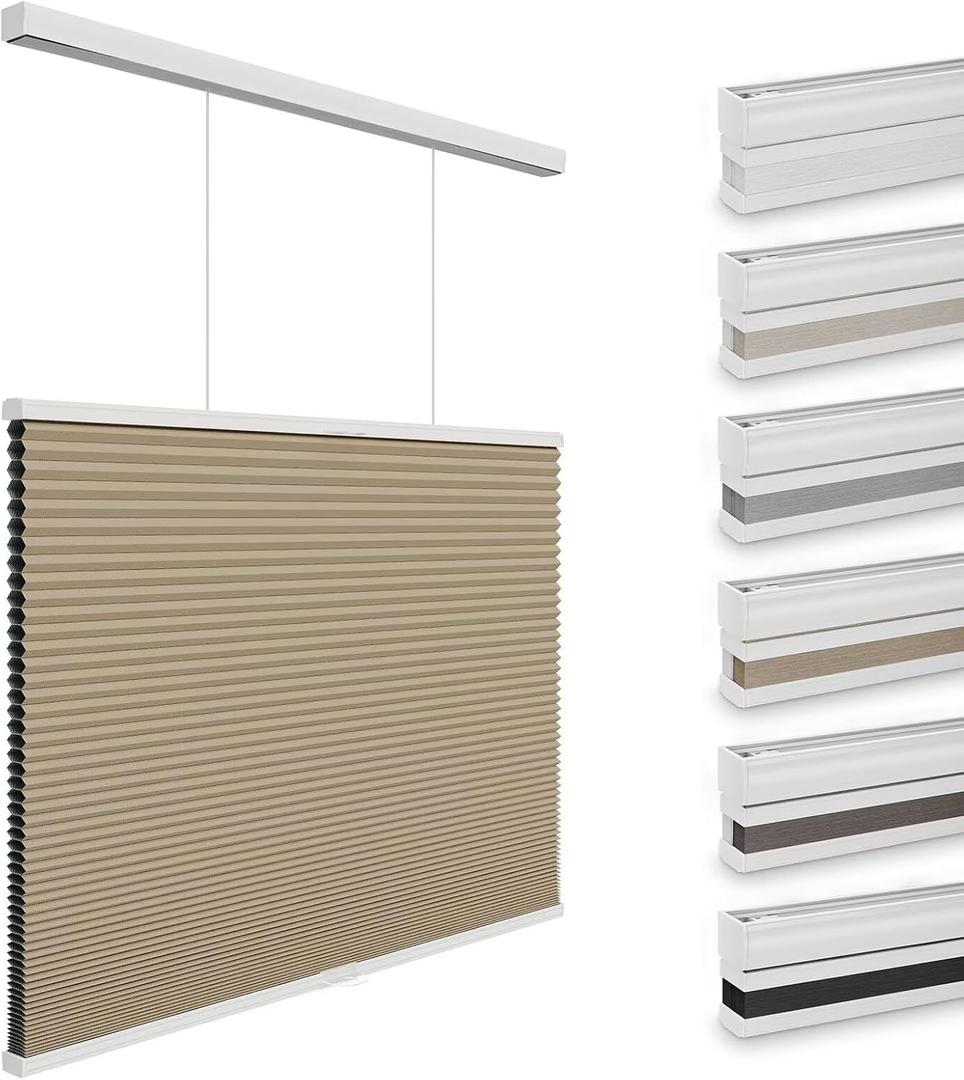 Custom Top Down Bottom Up Blackout Cellular Shades, Cordless Room Darkening Blinds for Indoor Windows, Pull Down Honeycomb Blinds Easy to Install, Beige, Size is 22"W x 64"H