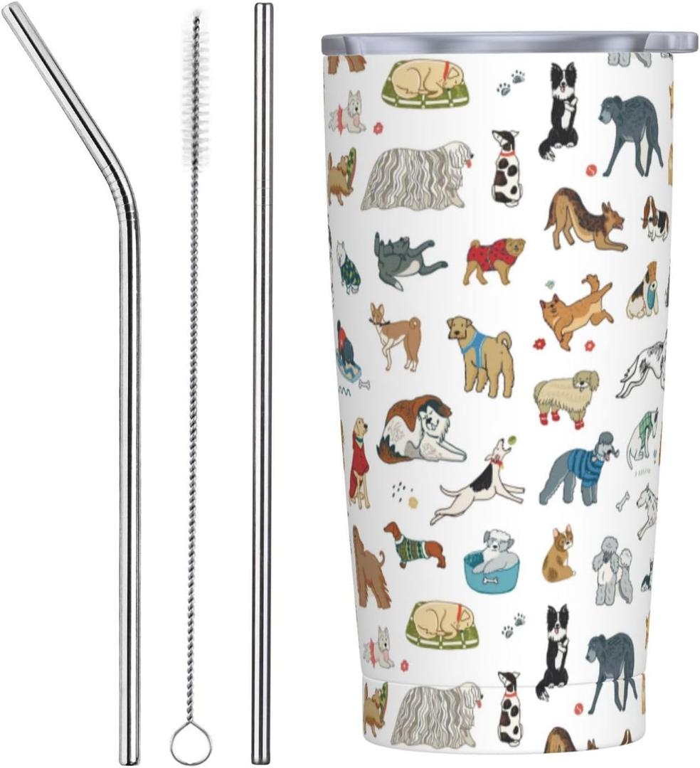 Dog Theme Tumbler 20 OZ with Lid and Straw, Insulated Tumbler Cup Mug, Dog Gifts for Men Women