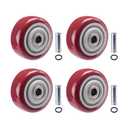 3 Inch Caster Wheels 4 PCS Heavy Duty PU Board Caster, Red Cart Wheels Replacement for Platform Trucks up to 264 LBS/ 120 KG with 3/8" Axle