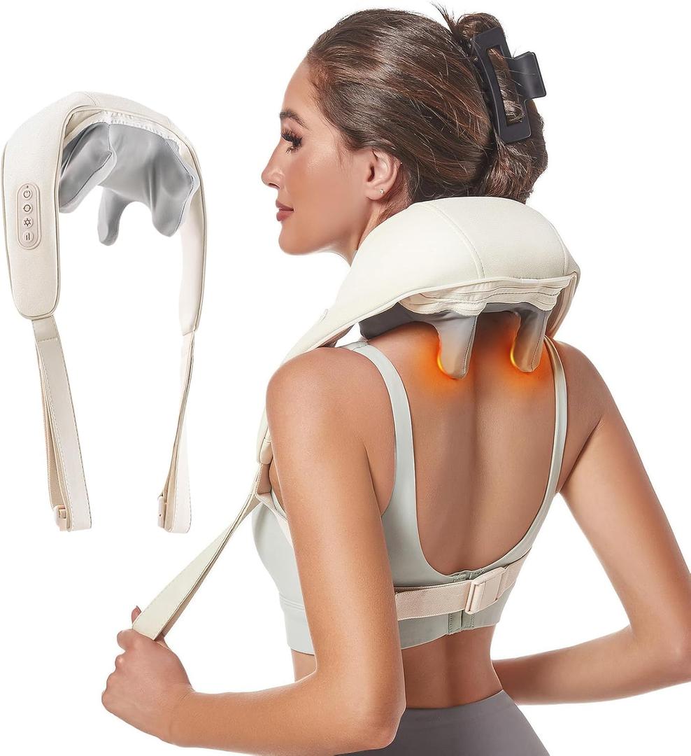 TRIDUCNA Mini Shiatsu Neck Shoulder Massager with Heat for Relief Muscle Pain Deep Tissue, Brushless Motor Silent and Durable, Used in Home/Office/Car, Gift for Men Women Dad Mom Grandpa Grandma