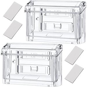 Vicenpal Outdoor Business Card Holder Clear Wall Mount Acrylic Business Card Box Included Peel and Stick for Office Store Trucks Wall Outdoor 4.25 x 1.46 x 2.87 inch(2 Pieces)
