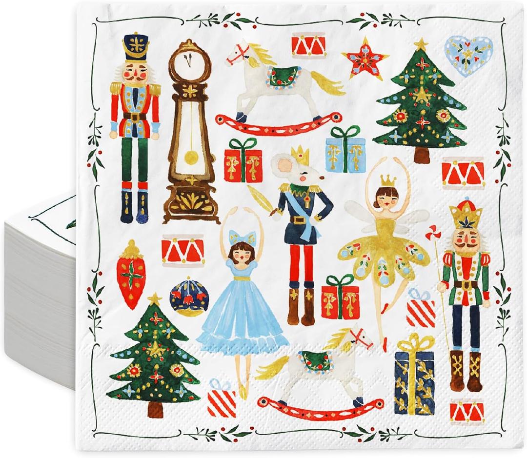 80Pcs Christmas Cocktail Napkins Watercolor Nutcracker Disposable Paper Napkins Beverage Napkins for Xmas Party Tableware Supplies