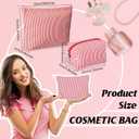 Huhumy 2 Pcs Makeup Bag Set Cute Cosmetic Pouch for Women Seersucker Travel Toiletry Bag Preppy Small Makeup Purse Pouch Aesthetic Skincare Brushes Storage Organizer for Valentine Women(Red)