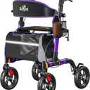 Aojin Walkers for Seniors, Rollator Walker with Seat, 350 lb Weight Capacity, 18" Big Seat, 8" All-Terrain Wheels, 6-Level Adjustable Height, Lightweight Aluminum Frame Rollator Walkers for Seniors (Purple)