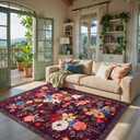 Living Room Rugs, Area Rugs 5x7 for Bedroom Ultra-Thin Soft, Non-Slip Washable Stain Resistant Boho Low-Pile Throw Rug for Dining Room Office, Purple