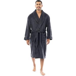 Fruit of the Loom Men's Solid Plush Fleece Robe (Grey)
