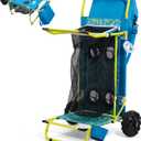 2-in-1 Beach Cart with Big Wheels for Sand, Folding Utility Wagon with Chair Holder, Cooler Bag, Mesh Storage, 4 Cup Holders, Umbrella Rack, Supports 100 lbs for Beach Camping Shopping, Palm Print