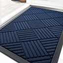 OLANLY Front Door Mat Outside Entrance 35x23, Absorbent, Heavy Duty Sturdy Natural Rubber Doormat Indoor Outdoor, Stain Fade Resistant, Non-Slip Low Profile Floor Mat for Entryway, Navy Blue Diamond