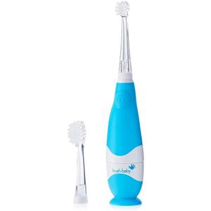 brush-baby - BabySonic Blue Electric Toothbrush, 0-36 Months - Soft, Gentle Vibrating Toothbrush for Sensitive Gums & New Teeth - with LED Light & Suction Base - Baby & Toddler Brush Heads (1 Count (Pack of 1))