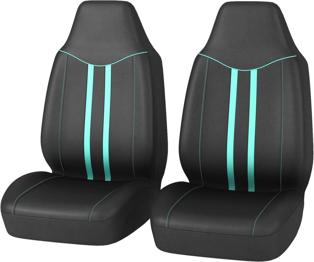 CAR-GRAND Piping Cloth Front Car Seat Covers, Breathable High Back Front Seat Covers, Airbag Compatible Seat Cover for Cars Trucks SUV Van Sedan (Black and Mint)