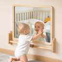 Montessori Mirror with Bar, 18.9 x 15.0 in Adjustable Baby Pull Up Bar, Anti-Rotation Design & Acrylic Safety Baby Mirror for Wall Tummy Time, Pull to Stand Toys for Infant Toddler Nursery, Classic-Size Mirror