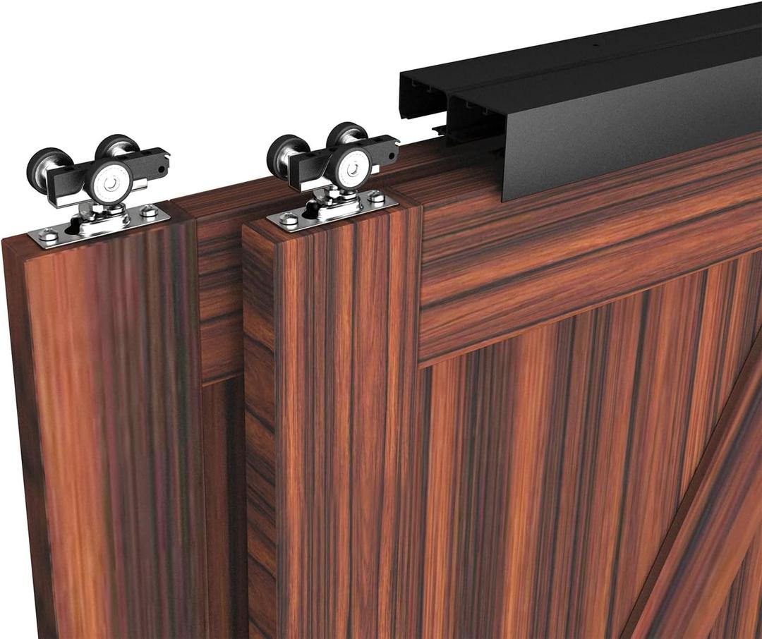 Heavy Duty Double Bypass Sliding Closet Door Track Kit Hardware, 48'/4FT Aluminium Alloy Pocket Door Track Rail Set, Black