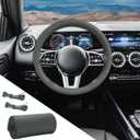 Genuine Leather Steering Wheel Cover, Universal Car Steering Wheel Protector with Needle Thread, Breathable Anti-Slip Steering Wheel Cover for Max Diameter 15 Inch, DIY Stitch on Wrap (Gray, Glossy)