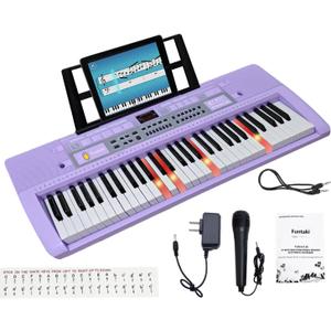 61 Key Electronic Keyboard Piano with Lighted Up Keys, Musical Mini Keyboard Piano with keyboard stand, Digital Portable Synthesizer Keyboards for Beginners Kids Adults (Purple)