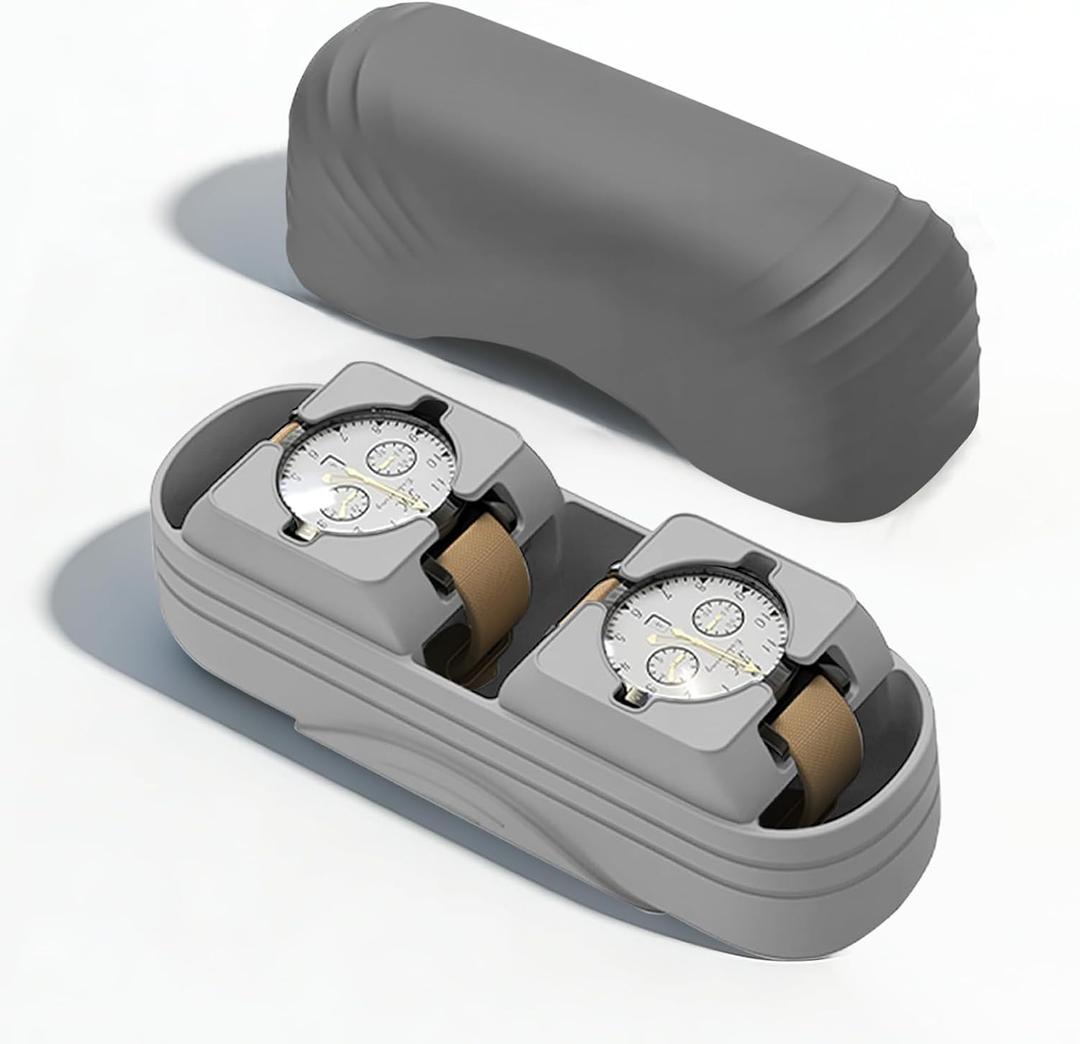 2 Slot Watch Travel Case for Men, Portable Silicone Watch Storage Box and Organizer with Removable Pillows, Fit for Wristwatches and Smart Watches up to 50mm, Anti-scratches and Protection