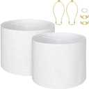Large White Lamp Shades Set of 2, 15" Top X 15" Bottom X 12" Height, Lampshades, for Home Bedroom Living Room Decor Lamp Shade Holder Included Easy Assembly Required Spider Fitter