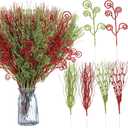 Tigeen 48 Pcs Christmas Tree Picks Decorations 17'' 12'' Red Green Christmas Tree Topper Artificial Glitter Curly Berry Stems Fake Candy Picks Ornaments Branches for Xmas Home Craft Vase Filler Decor