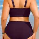 Yonique Women Plus Size High Waisted Bikini - Ribbed Two Piece Swimsuit Tummy Control Bathing Suit V-Wired 2026 Swimwear (Purple, L)