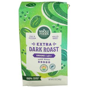 2 x Whole Foods Market, Extra Dark Roast Ground Coffee, Full & Intense, Bold & Smoky, 12 Ounce (EXP 07/26/26)