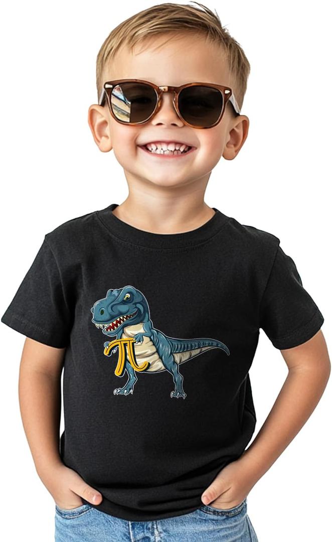 Pi Day Shirt Toddler Boys Girls Happy 3.14 Pie Day T-Shirts for Kids Funny Tops Graphic Math Tee Short Sleeve 2T-8Y (Dinosaur)