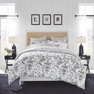 Laura Ashley - King Comforter Set, Reversible Cotton Bedding, Includes Matching Shams with Bonus Euro Shams & Throw Pillows (Amberley Black/White, King)