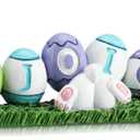 Yookeer Easter Decorations Bunny Rejoice Table Centerpieces Colorful Easter Eggs Bunny Tabletop Decorations Inspirational Spring Rabbit Figurines for Home Living Room Bedroom Holiday Decor