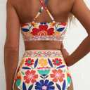 Herseas Womens 2 Piece High Waisted U Wire Bikini Set Floral Print Swimsuit Crisscross Back Bathing Suit Beach Swimwear, Small