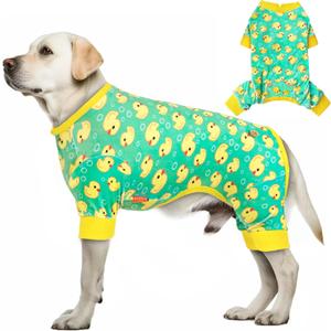 KYEESE Dog Pajamas Velvet Dog Pajamas Soft Dogs Clothes Pjs with Yellow Ducks Pattern Stretchy Pet Jammies Coat Comfy Pet Onesie Costume, 2X-Large