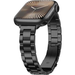 Anlinser Bands Compatible with Apple Watch Band 49mm 46mm 45mm 44mm 42mm, Women Slim Stainless Steel Metal Strap for iWatch Ultra 2 Series 10 9 8 7 6 5 4 3 2 1 SE (Black)