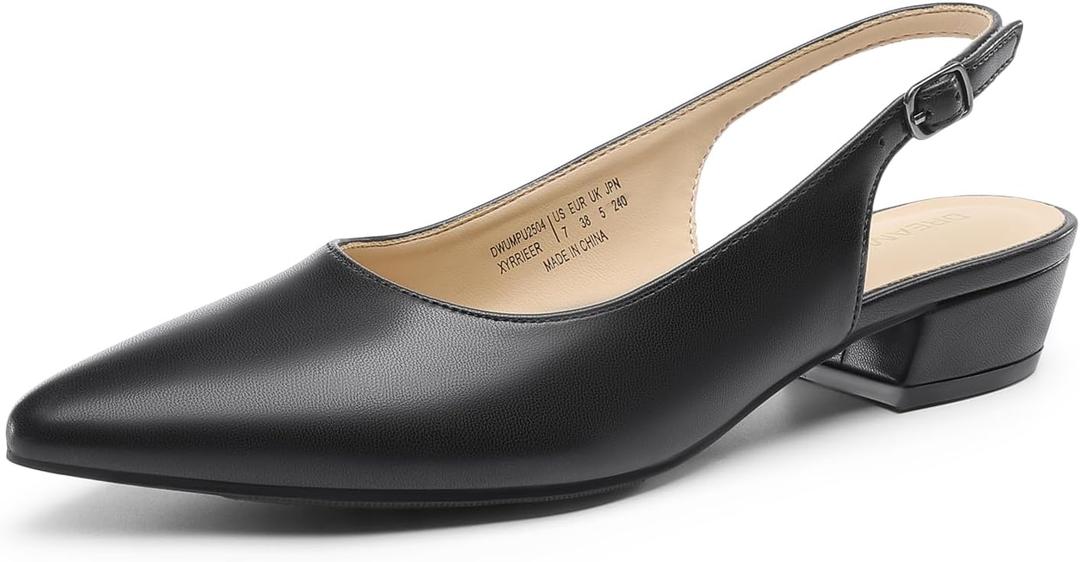 DREAM PAIRS Kitten Slingback Low Block Heels for Women Pointed Closed Toe Business Dress Shoes Wedding Party Comfortable Pumps Shoes (11, Black)