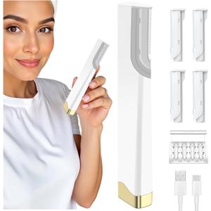 Facial Hair Removal for Women, Electric Dermaplane Razor for Women face, HEGEHE Rechargeable Sonic Dermaplaning Tool Perfect for Valentines Gift with Led Light, 3 Modes, 5 Replacement Blades.
