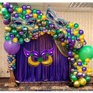 Mardi Gras Balloon Garland Kit - 114 PCS Large Sized Mask Foil Balloons, Moon Star Foil Balloons for Birthday, Baby Shower, Masquerade, New Orleans Party